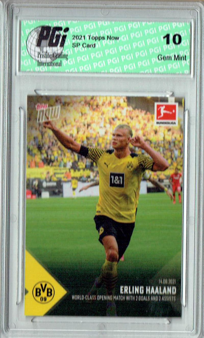 Erling Haaland 2021 Topps Now #5 2 Goals Borussia Dortmund Trading Card PGI 10