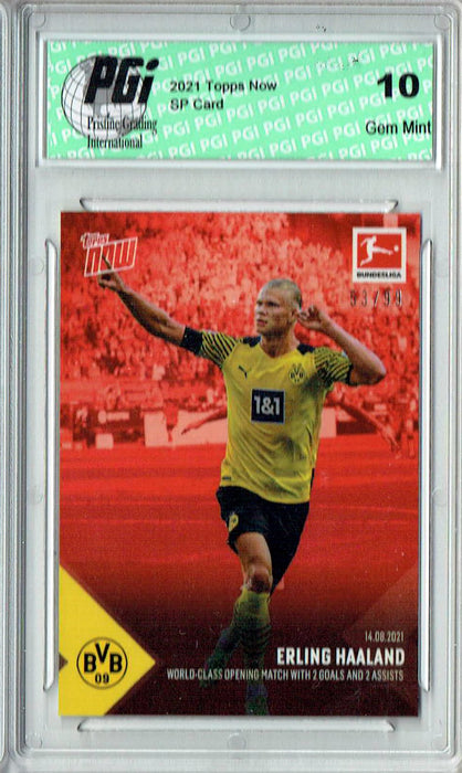 Erling Haaland 2021 Topps Now #5 Red SP #53/99 Made Rare Trading Card PGI 10