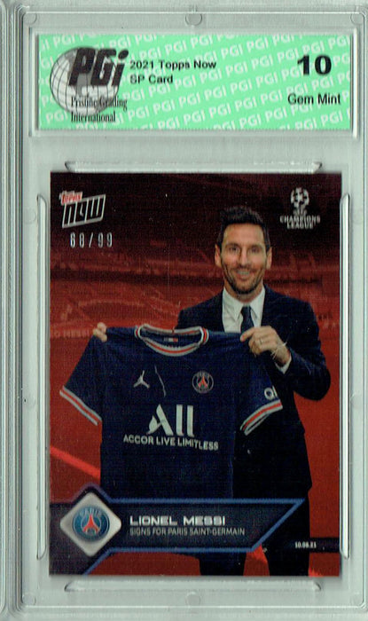 Lionel Messi 2021 Topps Now #12 Red SP #68/99 Rare Trading Card PGI 10