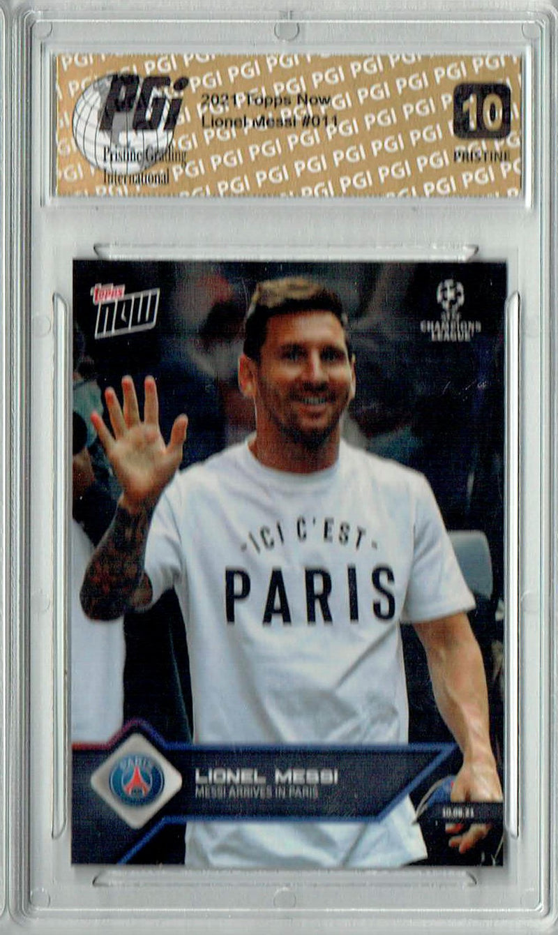 Lionel Messi 2021 Topps Now #11 PRISTINE Rare Trading Card PGI 10