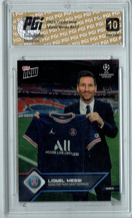 Lionel Messi 2021 Topps Now #12 PRISTINE Rare Trading Card PGI 10