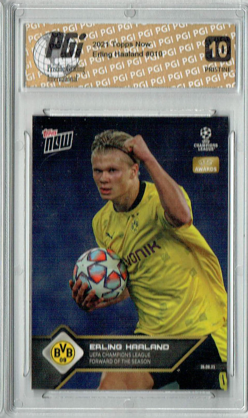 Erling Haaland 2021 Topps Now #10 PRISTINE Rare Trading Card PGI 10