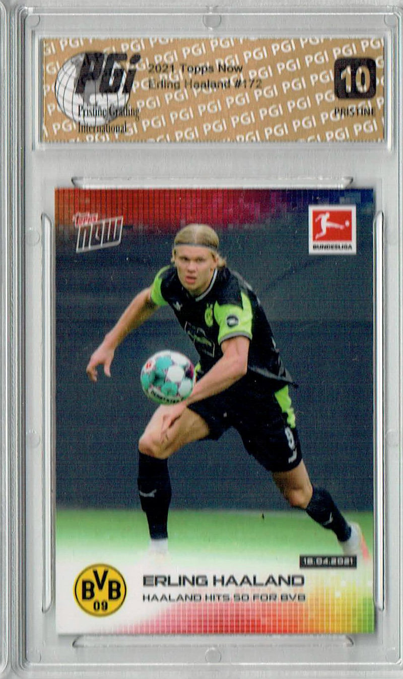 Erling Haaland 2021 Topps Now #172 PRISTINE Rare Trading Card PGI 10