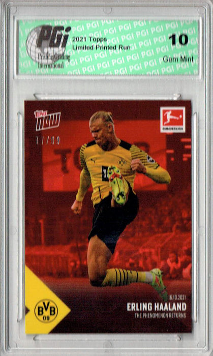 Erling Haaland 2021 Topps Now #50 Red SP #77/99 Rare Trading Card PGI 10