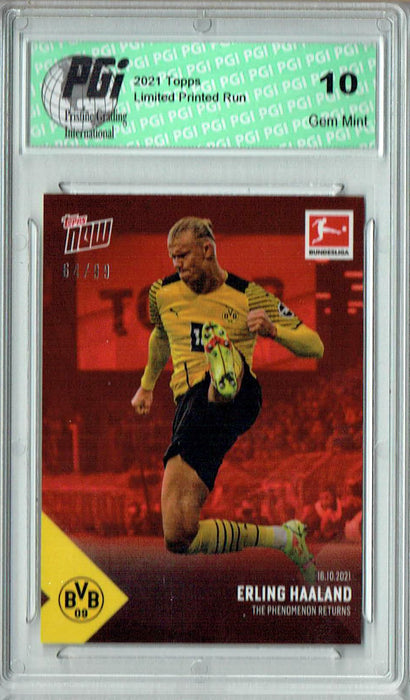 Erling Haaland 2021 Topps Now #50 Red SP #64/99 Rare Trading Card PGI 10