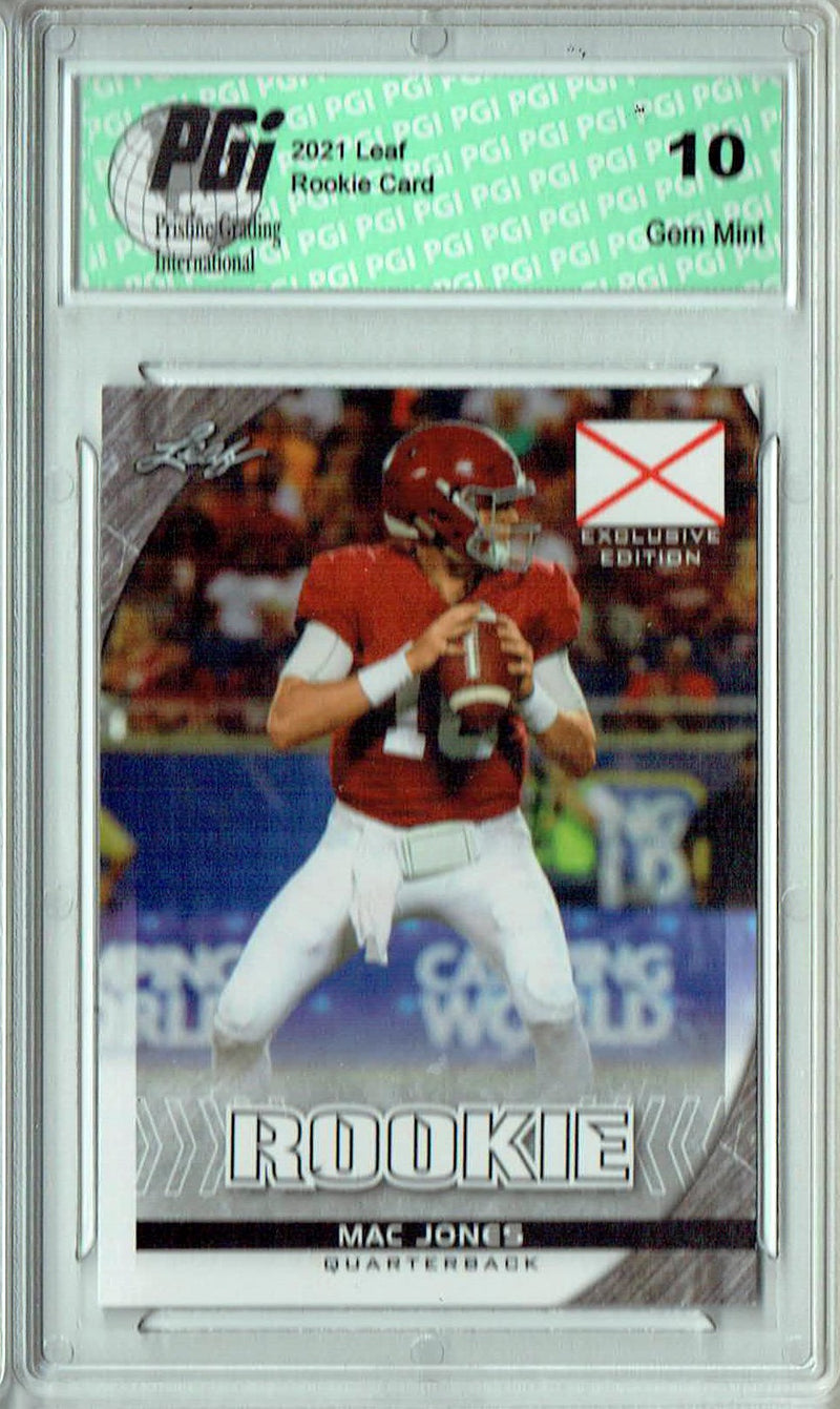 Mac Jones Rookie Card New England PGI 10 Gem Mint Football Trading Card 2021 Leaf Exclusive Edition #FL-02 Gem Mint