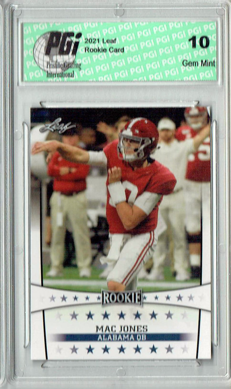Mac Jones Rookie Card New England PGI 10 Gem Mint Football Trading Card 2021 Leaf #ST-03 Gem Mint
