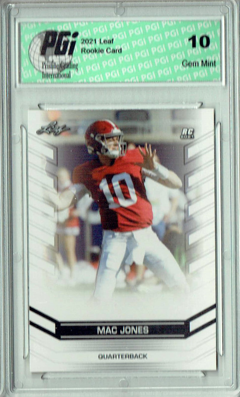 Mac Jones Rookie Card New England PGI 10 Gem Mint Football Trading Card 2021 Leaf #RC-03 Gem Mint