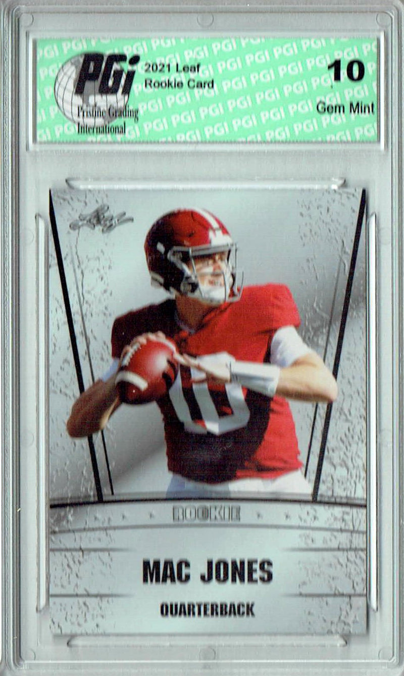Mac Jones Rookie Card New England PGI 10 Gem Mint Football Trading Card 2021 Leaf Silver #RS-09 Gem Mint