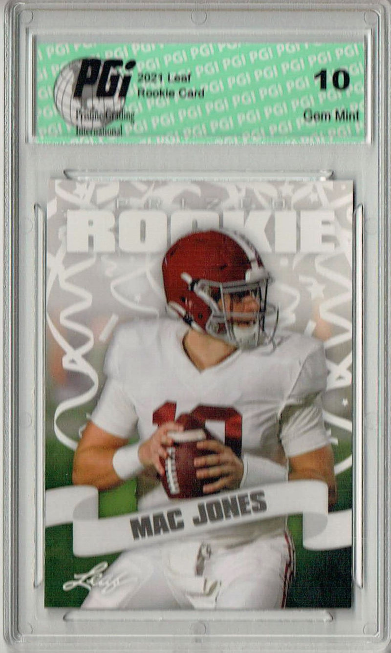 Mac Jones Rookie Card New England PGI 10 Gem Mint Football Trading Card 2021 Leaf Prized Rookie #07 Gem Mint