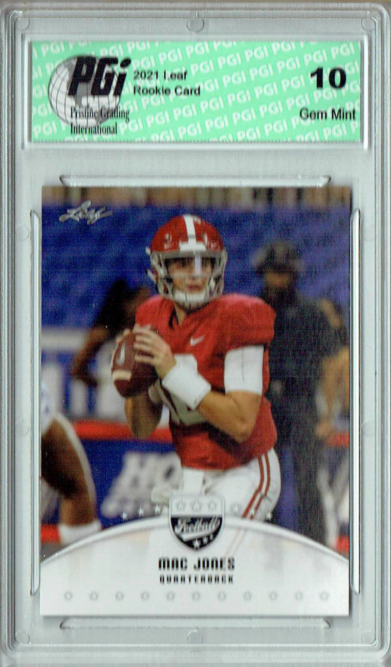 Mac Jones Rookie Card New England PGI 10 Gem Mint Football Trading Card 2021 Leaf Football #LF-02 Gem Mint