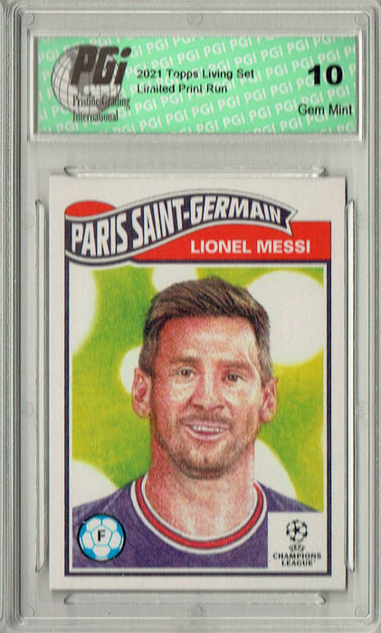 Lionel Messi 2021 Topps Living Set #400 Print Run 7180 PSG Trading Card PGI 10