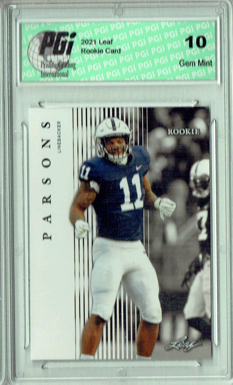 Micah Parsons Rookie Card PGI 10 Gem Mint Football Trading Card 2021 Leaf Football #R-04