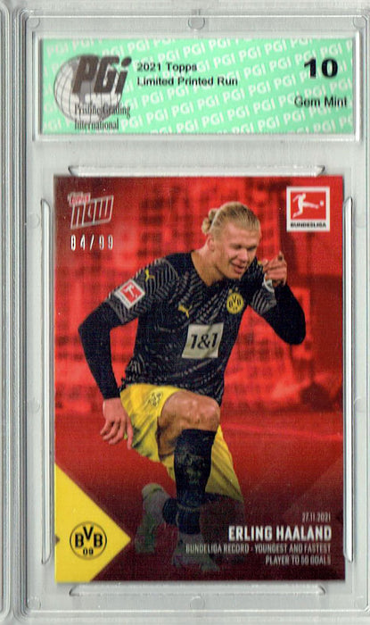 Erling Haaland 2021 Topps Now #83 Red SP #84/99 Made Rare Trading Card PGI 10