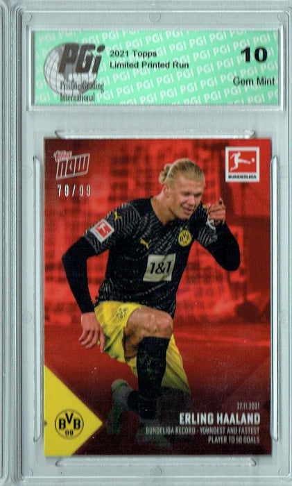 Erling Haaland 2021 Topps Now #83 Red SP #79/99 Made Rare Trading Card PGI 10