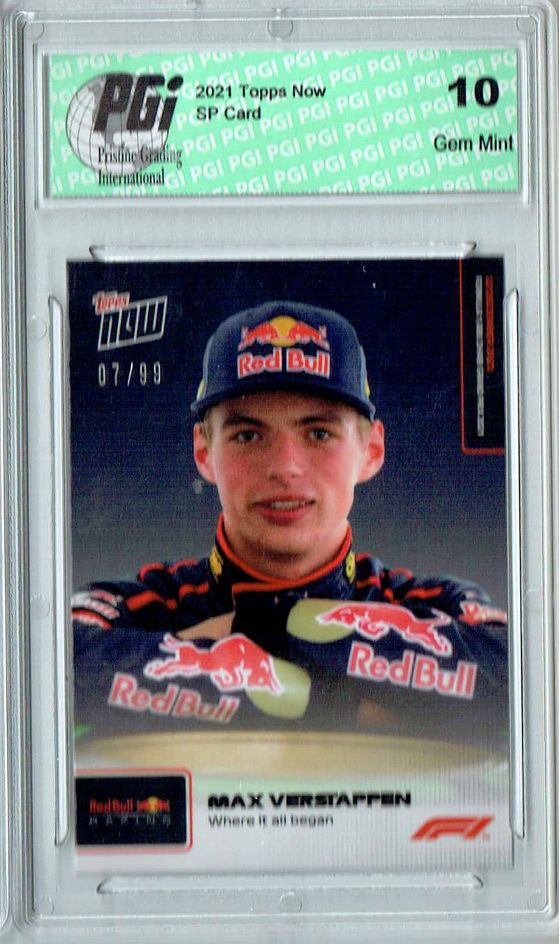 Max Verstappen 2021 Topps Now #84 Blue SP #7/99 Rare Trading Card PGI 10
