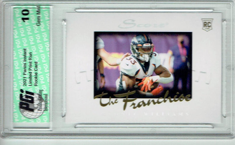 Javonte Williams 2021 Score #F10 The Franchise 1/1966 Made Rookie Card PGI 10