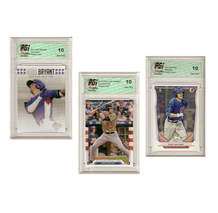 Kris Bryant Baseball Rookie Card Panini / Leaf / Bowman 3-Pack PGI 10