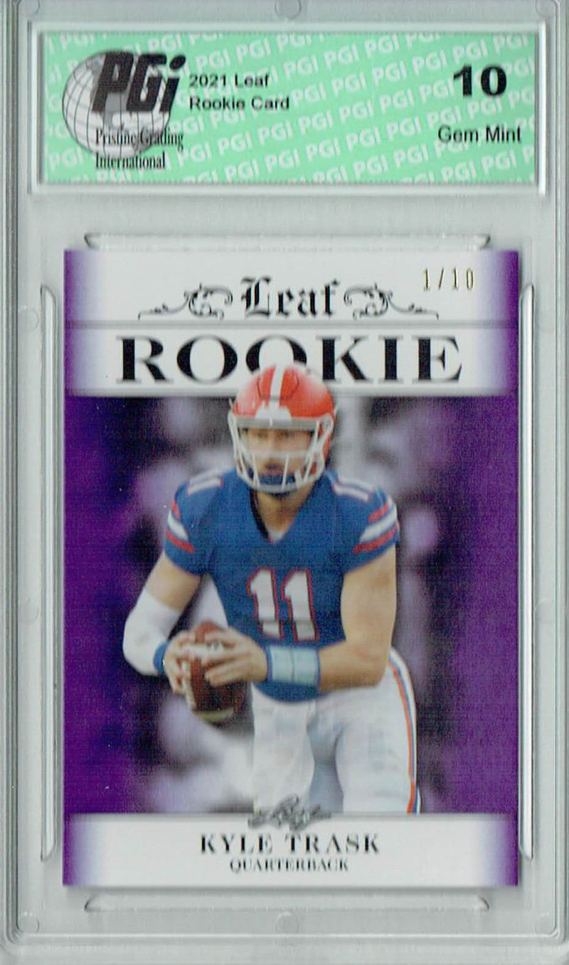 Kyle Trask Rookie Card Tampa Bay PGI 10 Gem Mint Football Trading Card 2021 Leaf Exclusive #2 Purple, The 1 of 10