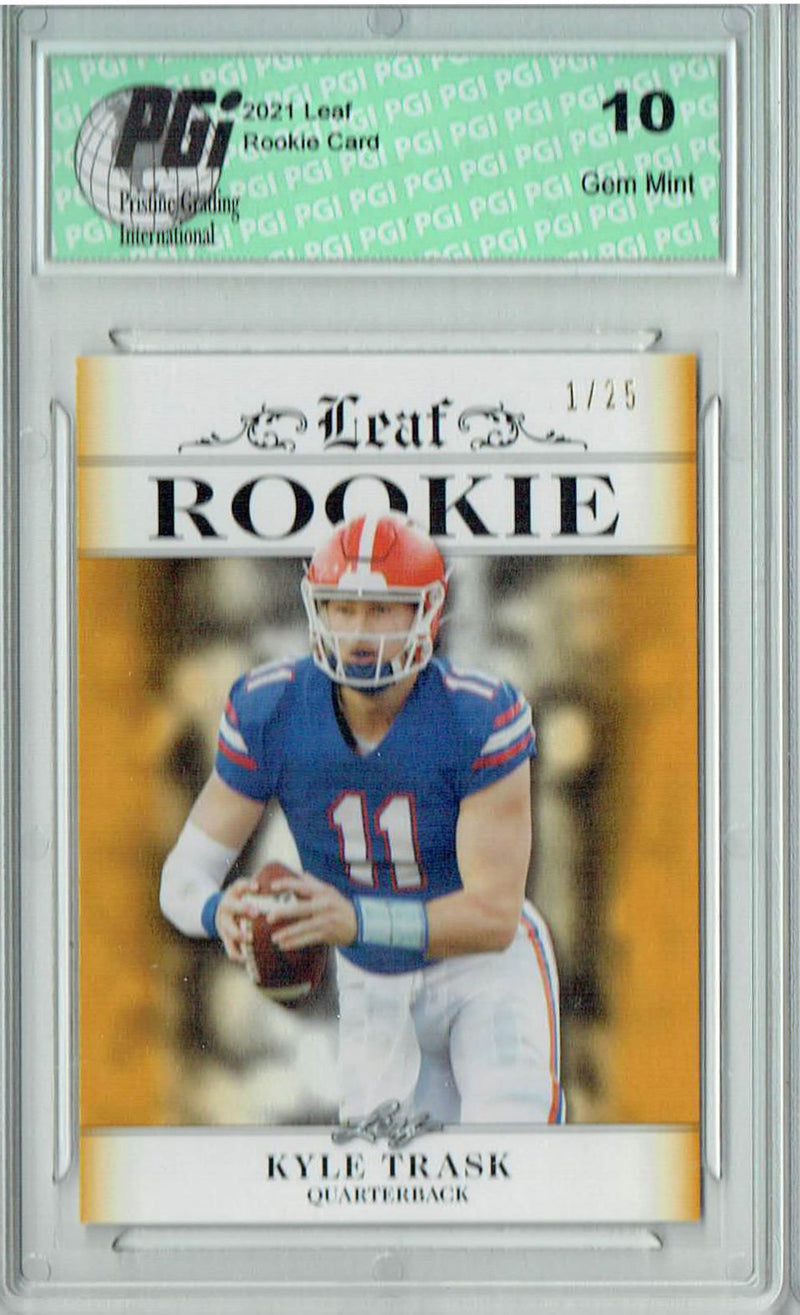 Kyle Trask Rookie Card Tampa Bay PGI 10 Gem Mint Football Trading Card 2021 Leaf Exclusive #2 Gold, The 1 of 25