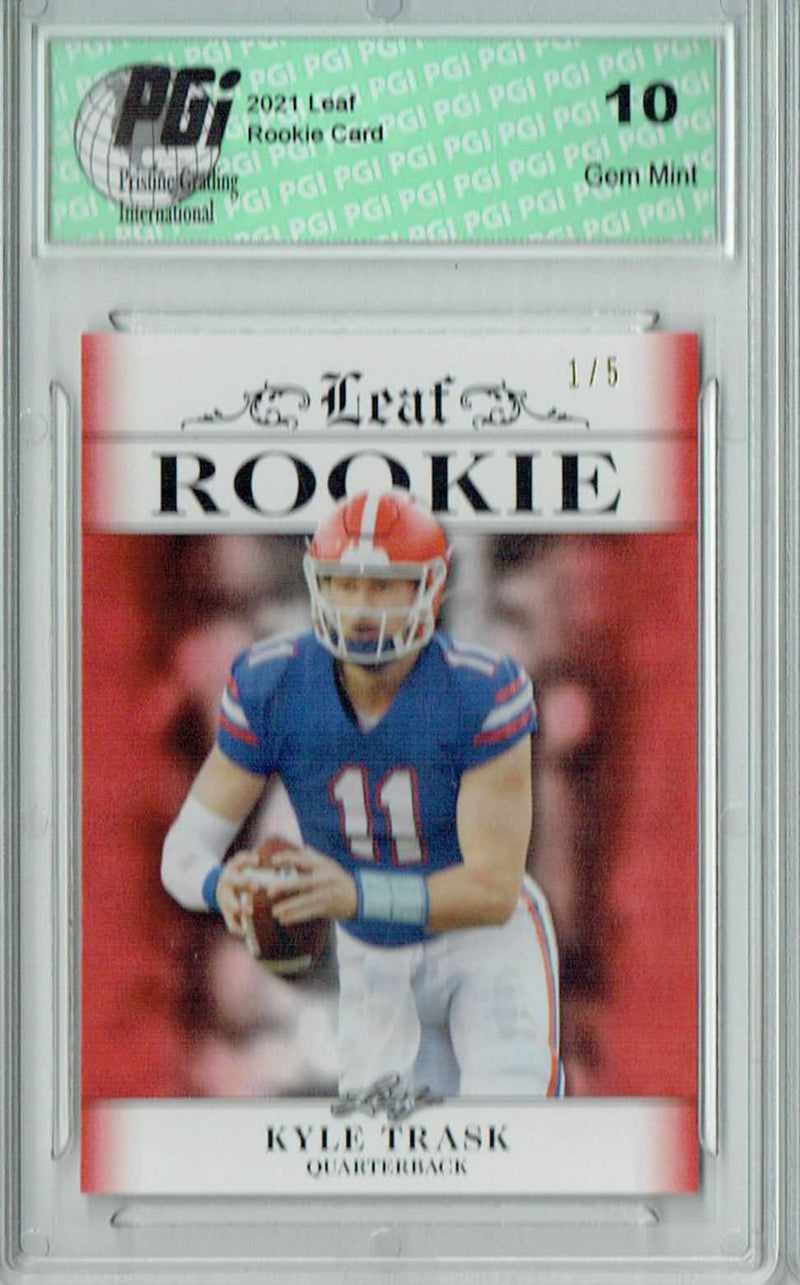 Kyle Trask Rookie Card Tampa Bay PGI 10 Gem Mint Football Trading Card 2021 Leaf Exclusive #2 Red, The 1 of 5