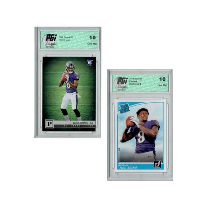 Lamar Jackson Donruss #317 & Panini Canvas #309 Rookie Card 2-Pack PGI 10 Ravens