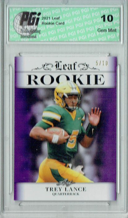 Trey Lance 2021 Leaf Exclusive #4 Purple, Jersey #5 of 10 Rookie Card PGI 10