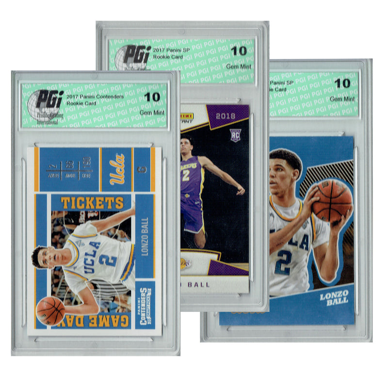 Lonzo Ball 2017 LA Lakers Panini Graded Rookie Cards 3-Card Pack PGI 10