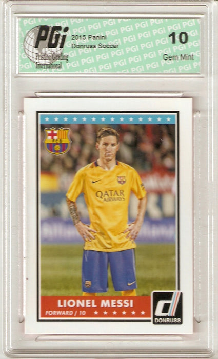 @ Lionel Messi 2015 Panini Donruss Barcelona Soccer Card #68 PGI 10