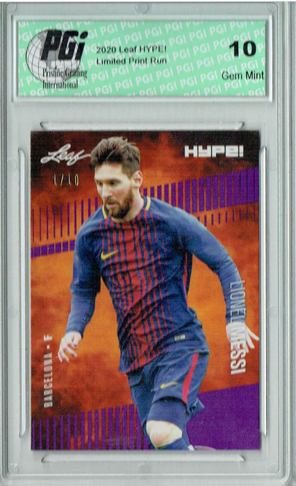 Lionel Messi  2020 Leaf HYPE! #46 Purple, The 1 of 10 Rare Card PGI 10