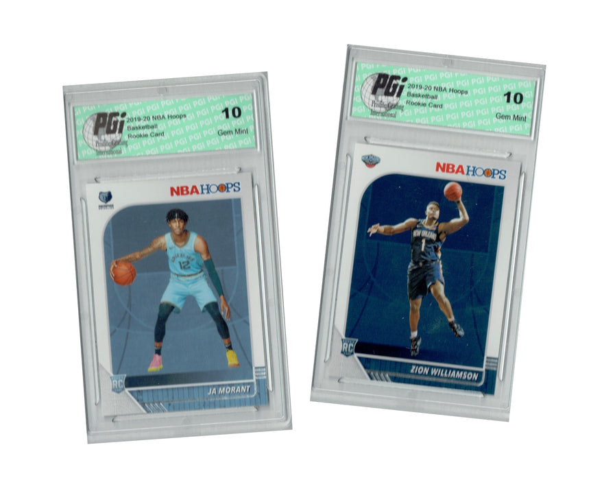 Zion Williamson & Ja Morant 2019 Hoops #258 & 259, TWO Rookie Card Lot PGI 10