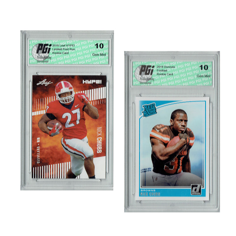 Nick Chubb Rookie Card Cleveland PGI 10 Gem Mint Football Trading Card 2018 Leaf HYPE! / Donruss Football #308 / #9 Rated / Only 5000 Made