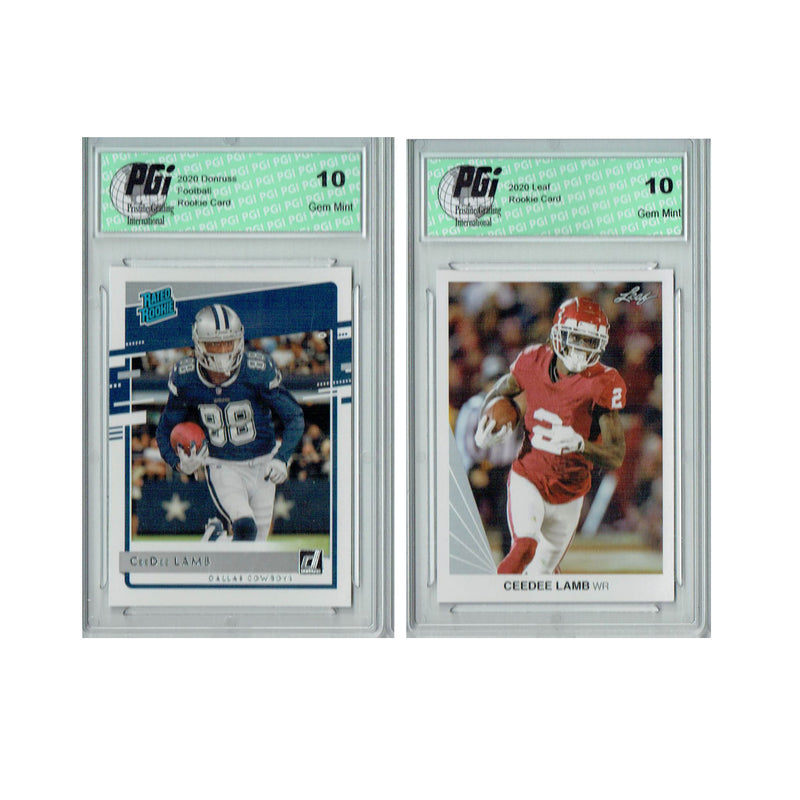 CeeDee Lamb 2020 Donruss #306 + '90 Leaf SP #10 Rookie Card Lot PGI 10