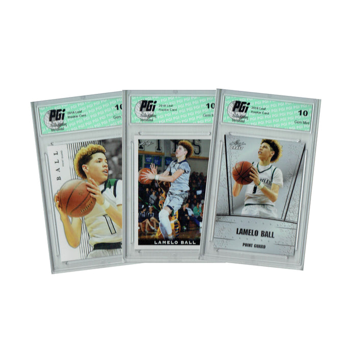 Lamelo Ball 3) 2018 Leaf Rookie Card Lot #PR-48, #22, #DS-29 All PGI 10 Hornets