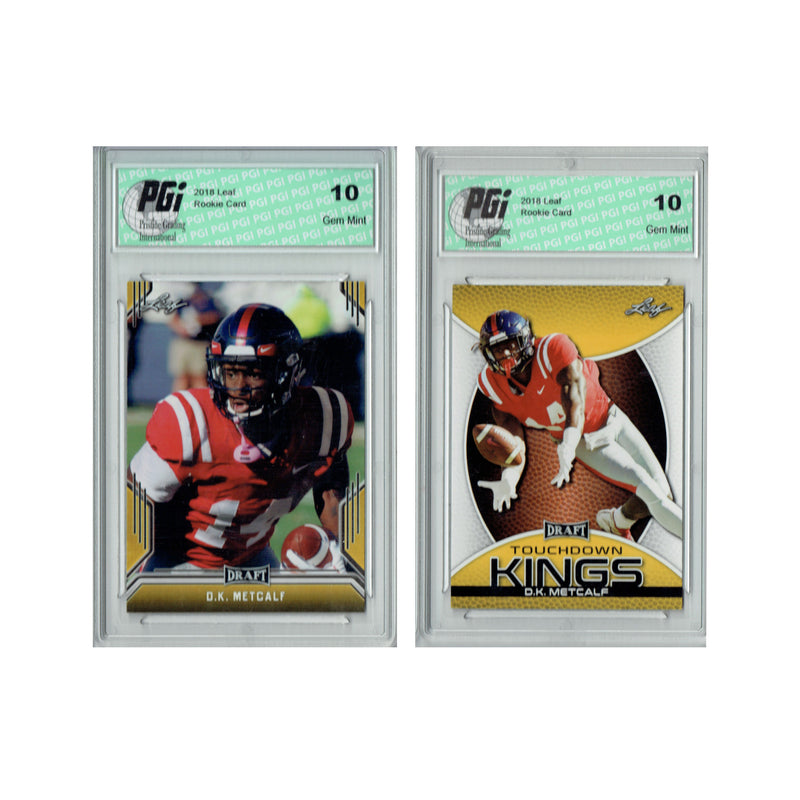 D.K. Metcalf Rookie Card Seattle PGI 10 Gem Mint Football Trading Card 2019 Leaf Draft #12 / #86 Gold SP / Touchdown Kings Gold SP