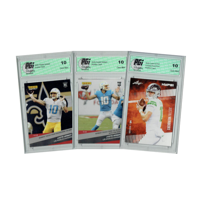 Justin Herbert 2020 Leaf HYPE! #27 + Panini Instant #56, #70 Rookie Card PGI 10