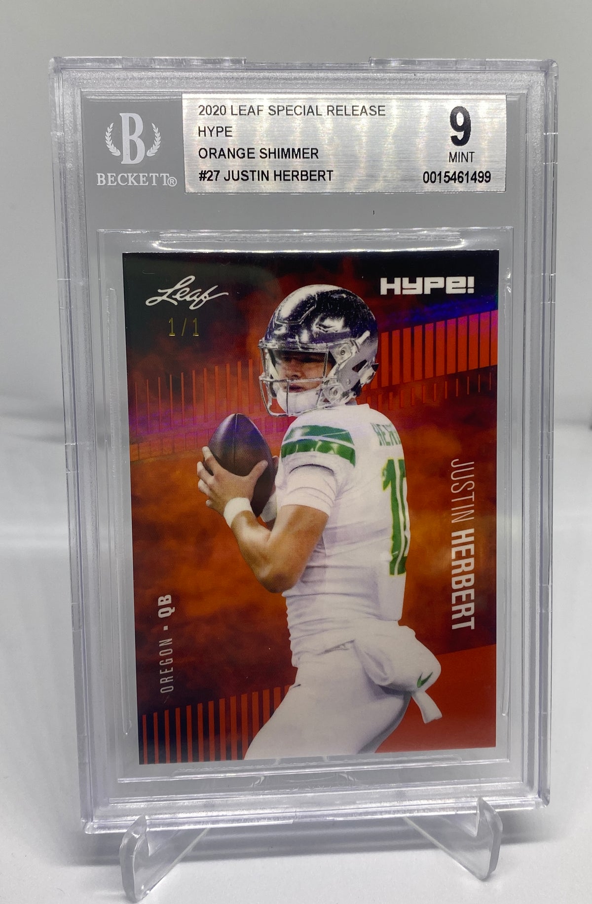 BGS 9 Justin Herbert 2020 Leaf HYPE! #27 Rookie Card Orange Shimmer 1 —  Rookie Cards