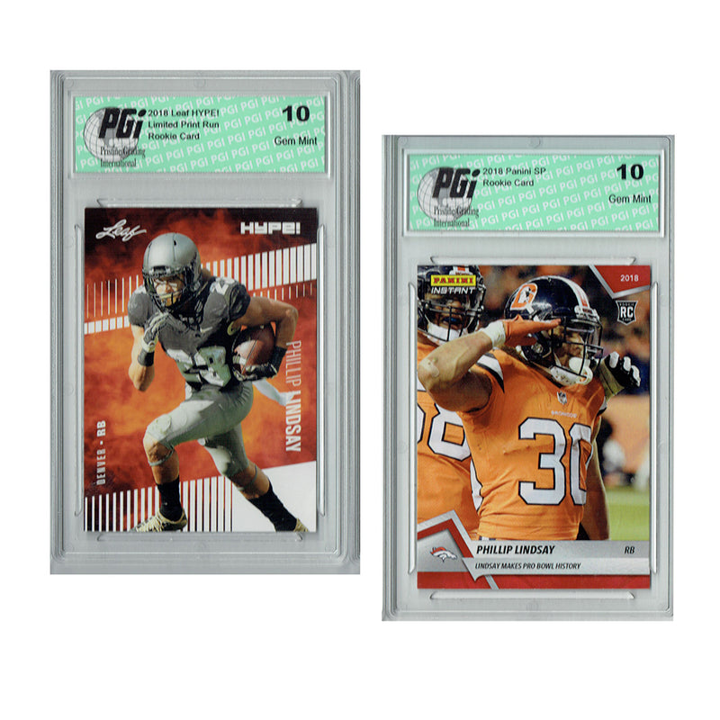 Phillip Lindsay Rookie Card Denver PGI 10 Gem Mint Football Trading Card 2018 Leaf HYPE! / Panini Instant #12 / #194 Only 5000 Made / High Salute #1/194