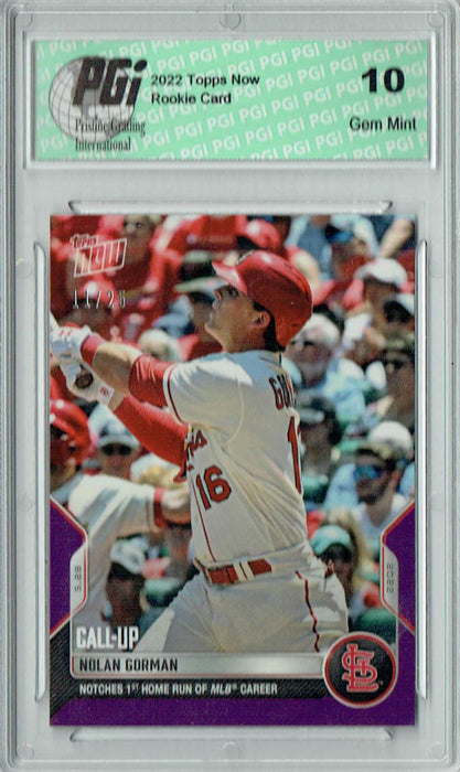 Nolan Gorman 2022 Topps Now #251 Purple SP #11/25 Rookie Card PGI 10