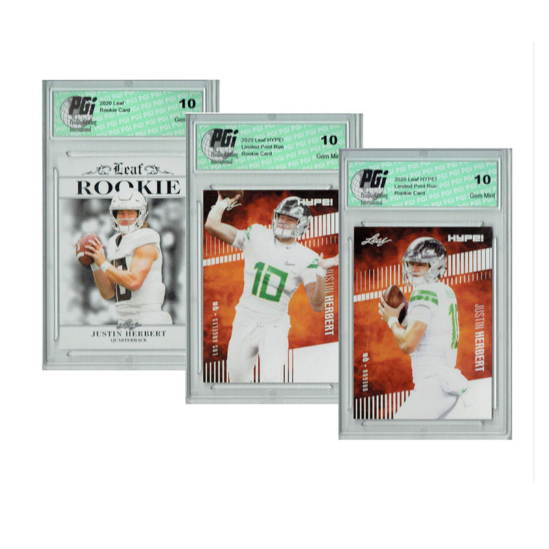 Justin Herbert Rookie Card Los Angeles PGI 10 Gem Mint Football Trading Card 2020 Leaf #27 / #27A / #4 Only 5000 Made