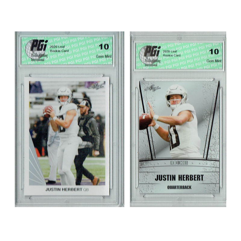 Justin Herbert Rookie Card Los Angeles PGI 10 Gem Mint Football Trading Card 2020 Leaf #3 / #RS-06 Iconic 1990 Design SP