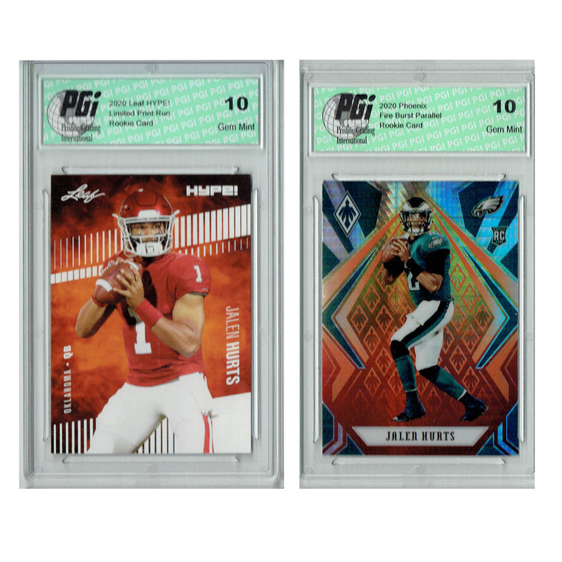 Jalen Hurts Rookie Card Philadelphia PGI 10 Gem Mint Football Trading Card 2020 Leaf #114 / #28 Fanatics Fire Burst / Only 5000 Made