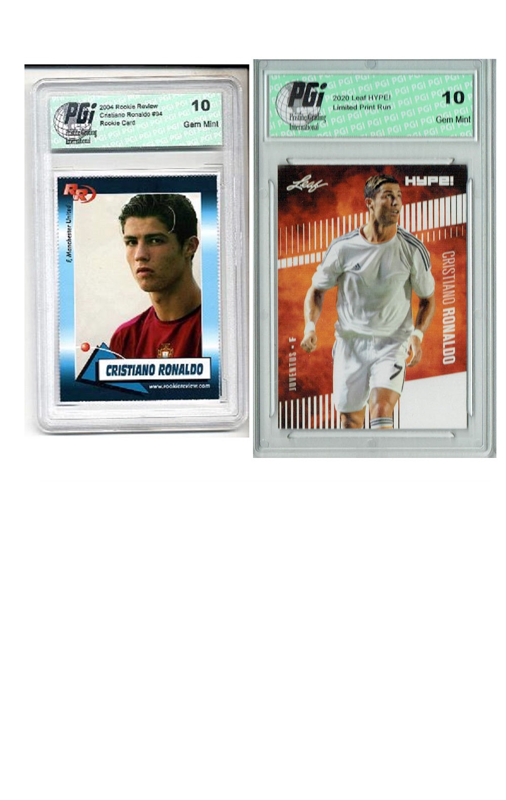 2) Cristiano Ronaldo 2020 Leaf HYPE! #47 & 2004 Rookie Review Card Lot —  Rookie Cards
