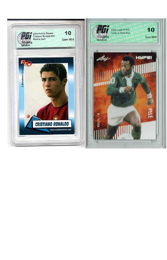 2) Pele 2020 Leaf HYPE! #45 & Cristiano Ronaldo Rookie Review Card