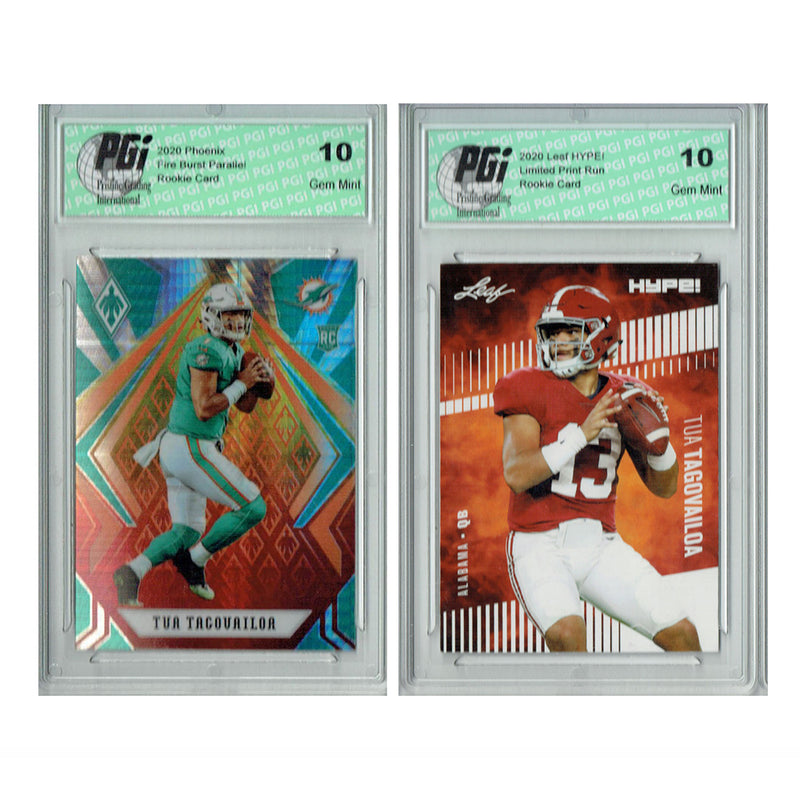 Tua Tagovailoa Rookie Card Miami PGI 10 Gem Mint Football Trading Card 2020 Leaf #102 / #29 Fanatics Fire Burst / Only 5000 Made