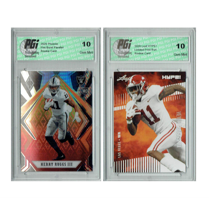 Henry Ruggs III Rookie Card Las Vegas PGI 10 Gem Mint Football Trading Card 2020 Leaf #107 / #37 Fanatics Fire Burst / Only 5000 Made