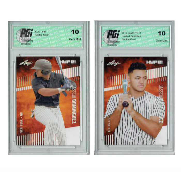 2) Jasson Dominguez 2019 Leaf HYPE! #26, 2020 #44 Rookie Card PGI 10 Lot Yankees