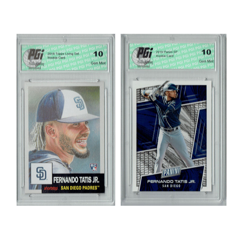 2) Fernando Tatis Jr. The Living Set #173, Panini VIP #FT Rookie Card Lot PGI 10