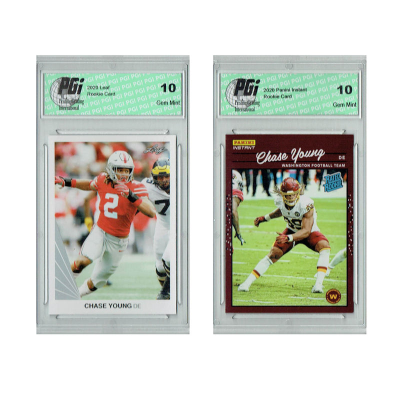 Chase Young Rookie Card Washington PGI 10 Gem Mint Football Trading Card 2020 Leaf #5 / #2 Iconic 1990 Design SP and Retro 1/2044