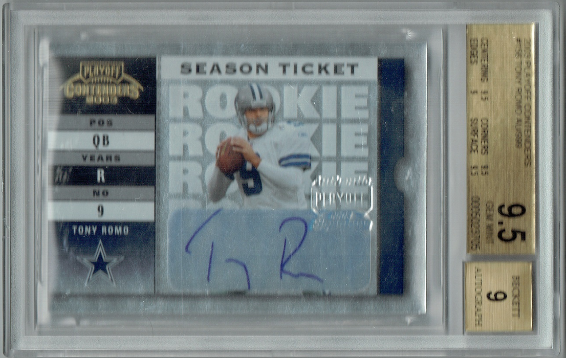 Tony Romo 2003 Playoff Contenders #156 Auto 999 Made Rookie Card BGS 9.5